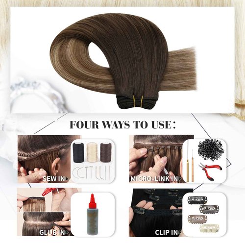 Moresoo Bundle Clip in Hair Extensions with Weft Hair Extensionso Human Hair Balayage #4/10/16