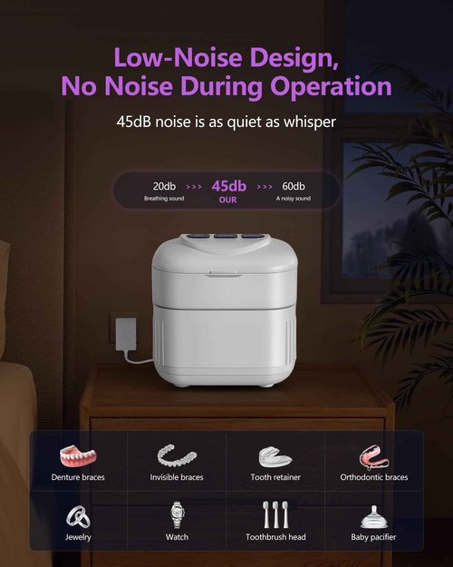 THISONG Ultrasonic Retainer Cleaner Machine 45kHz Dental Ultrasonic Retainer Cleaner for Dentures & Mouth Guard Cleaning for Whitening Trays, Toothbrush Heads, Diamond, Jewelry