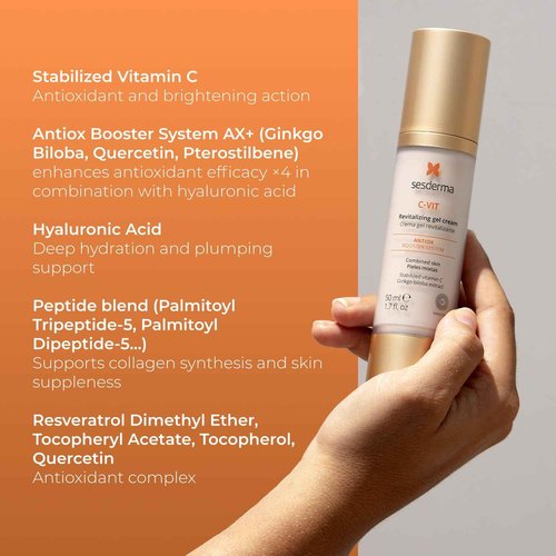 Sesderma C-VIT Revitalizing Gel Cream, Powerful Antioxidant Gel Cream Infused with Vitamin C & Hyaluronic Acid for Youthful, Vibrant Skin, 1.7 fl oz