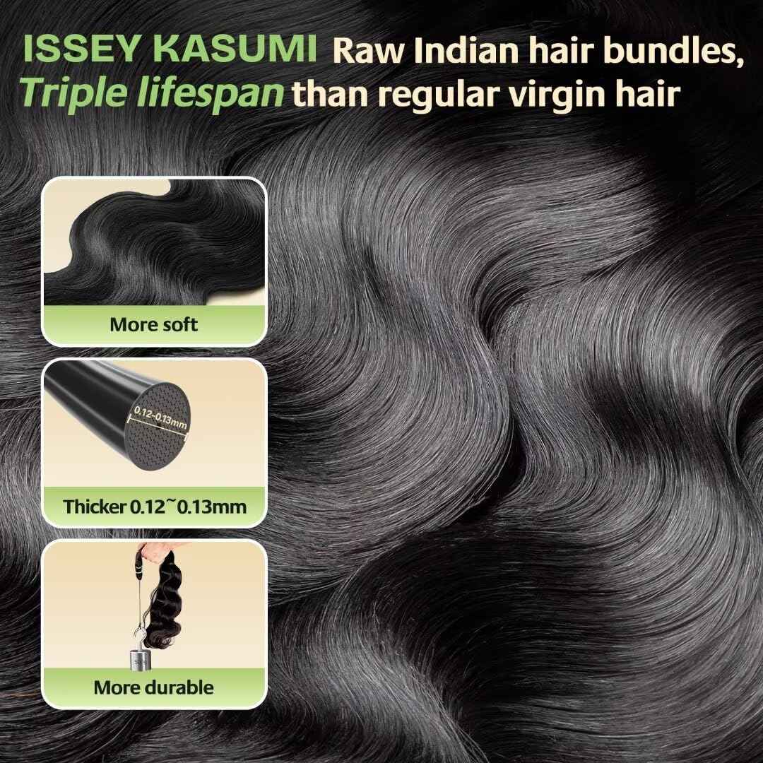 ISSEY KASUMI Raw Indian Human Hair Single Bundle,Triple Lifespan Than Regular Virgin Hair,In-Store Quality,Online Price! 100% Raw Indian Hair Bundles Body Wave Raw Hair Bundles 22 Inch