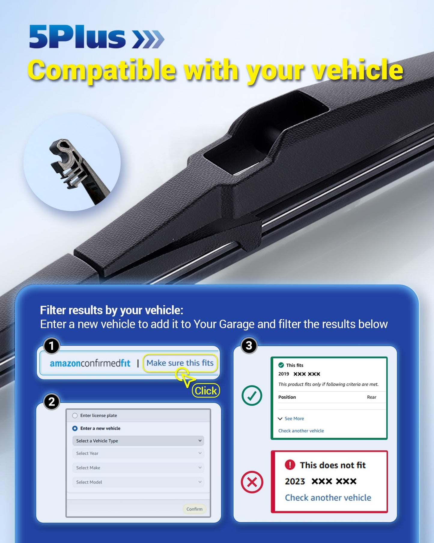 5 PLUS® 8" Rear Wiper Blade Replacement for Toyota Prius C 2019-2012 /Lexus CT200h 2017-2011 /Scion xD 2014-2008 Rear Windshield Wiper Blade (8-A)