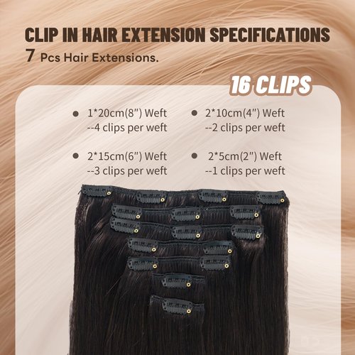 LuxeTress Clip in Hair Extensions Real Human Hair 16 Inch 120g 7Pcs Remy Extensions Double Weft Straight Hair Extensions for Add Volume (16in, 120g, #1B)