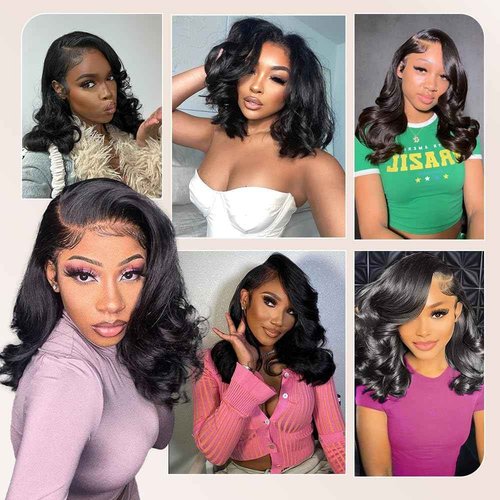 UVVUVV 13x4 Body Wave Lace Front Wigs Human Hair 180 Density 16 Inch Lace Frontal Wigs Human Hair Pre Plucked HD Transparent Short Body Wave Wigs for Women Natural Black Color