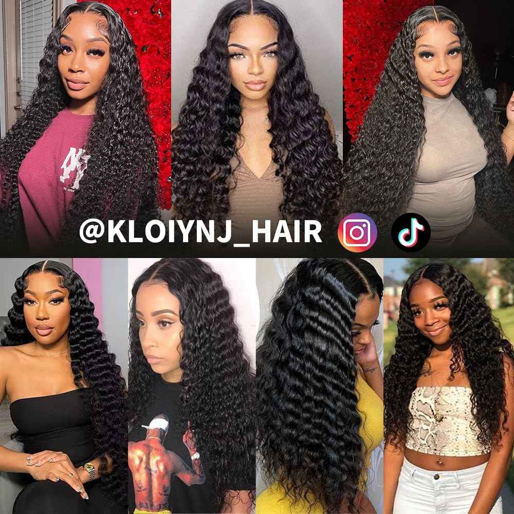kloiynj U Part Wigs Human Hair for Black Women Deep Wave Human Hair Brazilian Hair Full Head Clip in Half Wig V Part Glueless Wigs Human Hair Pre Plucked U Shape Wigs (Natural Black, 22 inch)
