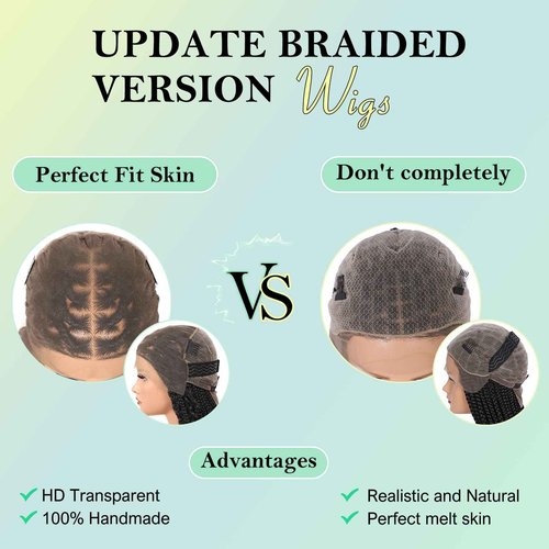 Fecihor 18" 13x8 Inch HD Lace Front Boho Box Braided Wigs Short Knotless Braid Wig for Women Full Braided Lace Front Wig With Baby Hair Balck Natural Color