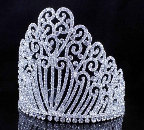 Janefashions 5.25" h Clear White Austrian Crystal Rhinestone Tiara With Hair Combs Crown Headband Headpiece Queen Princess Pageant Party Theater Show Silver Plated T11990 (Silver Plated With Side Combs)