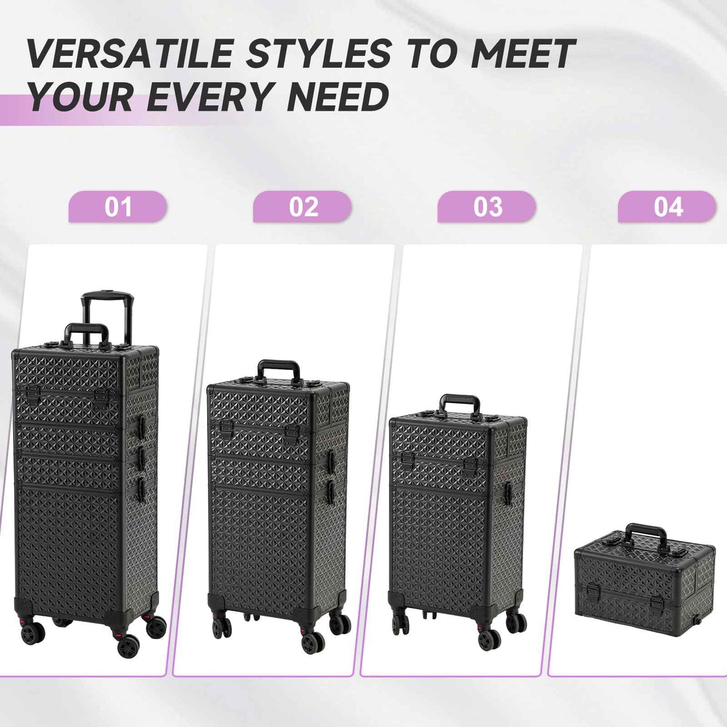 Leeora&Leekoo Portable Multi-Storey Nail Case for Nail Tech Organizer - Wheels Makeup Case Organizer, Cosmetic Case, Makeup Train Case, Make Up Case (Black)