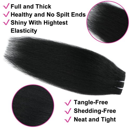 Kinky Straight Clip ins 8Pcs 110g 24 Inch Kinky Straight Clip in Hair Extensions Real Human Hair Brazilian Remy Human Hair Extensions for Women Per Set with 20 Clips Double Weft Natural Black