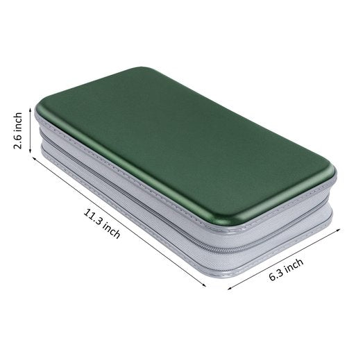 CD Case, Siveit DVD Case Holder 96 Capacity Hard Plastic CD DVD Disc Cases Storage Binder Wallet for Car Home Office Travel (Dark Green)