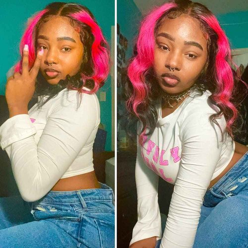 Zikria Wave Ombre Lace Frontal Wig Human Hair Wigs 13X4X1 Pink/Red 150% Density 22inch T Part Transparent Lace Front Wigs for Black Women