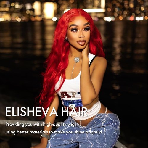 ELISHEVA Red Lace Front Wigs Human Hair 26 Inch 200% Density Red Wig Human Hair 16A 13x4 Body Wave Colored Lace Front Wigs Pre Plucked Glueless Red Frontal Wig