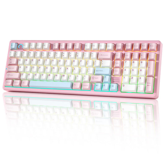 YUNZII AL98 QMK/VIA Wireless Mechanical Gaming Keyboard,Full Aluminum,BT/2.4G/USB-C, Pre-Lubed Hot Swappable Gasket Mount 1800 Layout,RGB Backlit for Win/Mac (Pink, Milk Switch)
