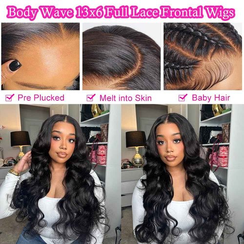 MsDanna 32 Inch Body Wave 13x6 Lace Front Wigs Human Hair 220 Density HD Transparent Full Lace Frontal Wigs Pre Plucked for Women