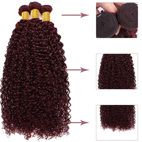 Fabimiya Human Hair Bundles Burgundy 99J Jerry Curly 16 18 20 Inch Bundles Human Hair 100% Unprocessed Burgundy Soft Sewn In Hair with Double Weft for Black Women