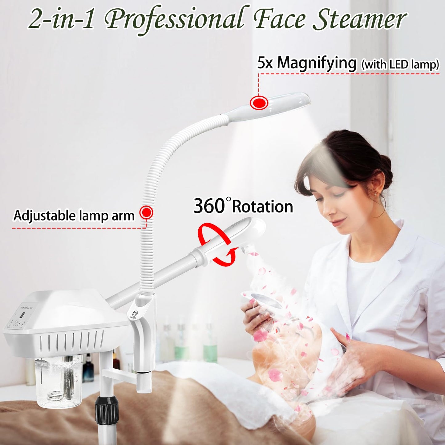 Professional Facial Steamer for Deep Hydration,2in1 Ozone Face Steamer with 5X Magnifying Lamp,Suitable for Home Use or Beauty Spa Deep Cleansing and Hydration