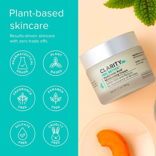 ClarityRx Feel Better Hyaluronic Acid Face Moisturizer, Natural, Plant-Based Moisturizing Cream with Jojoba Oil & Hyaluronic Acid for Hydration, Smooths Dry, Aging Skin, No Parabens, All Skin Types