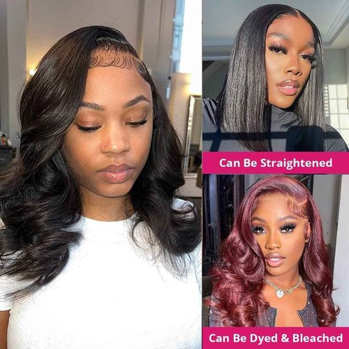 Caijuxing Lace Front Wigs Human Hai 13x6 Body Wave Lace Front Wigs for Black Women 200% Density Body Wave Bob Wigs Human Hair Pre Plucked Natural Color (14 Inch)