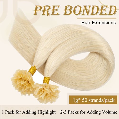 MY-LADY U Tip Hair Extensions Human Remy Platinum Blonde 22 Inch 50G 50Strands Keratin Bond Fusion K Tip Hair Extension