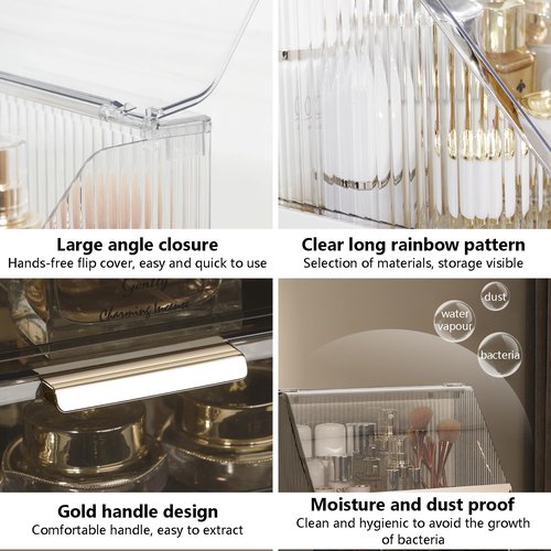 DASITON Dustproof MultiLayer Makeup Brush holder Organizer,Makeup Brush Holder,Makeup Organizers,Large Capacity Desktop Storage Box with Drawer,for Beauty Products...（Grey)