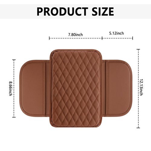 Upgraded Car Center Console Cover,Microfiber Leather Car Armrest Cover Cushion with 2 Storage Bags,Universal Car Armrest Storage Box Car Accessories for Most Vehicles (Brown)
