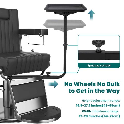 Noverlife Salon Metal Tray Attached to Chair, 360 Degree Rotation Barber Chair Tray for Hairdressing Tools, Fully Adjustable Hairstylist Trays w/o Wheels for Salon Barber Tattoo Tools Make-ups