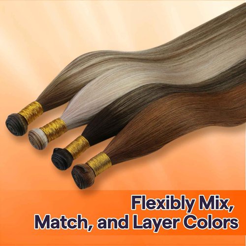 Full Shine 22 Inch Human Hair Weft Sew In Hair Extensions Real Human Hair Hand Tied Hair Extensions Color Ash Blonde Highlight Bleach Blonde Bundles Straight Human Hair 60G