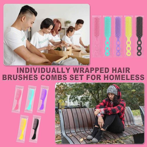 Hair Brush and Combs Bulk Individually Wrapped for Homeless,Disposable Hair Combs Bulk Hair Brushes Detangling Hairbrush for Women Shelter Nursing Hotel Church Charity Supplies300