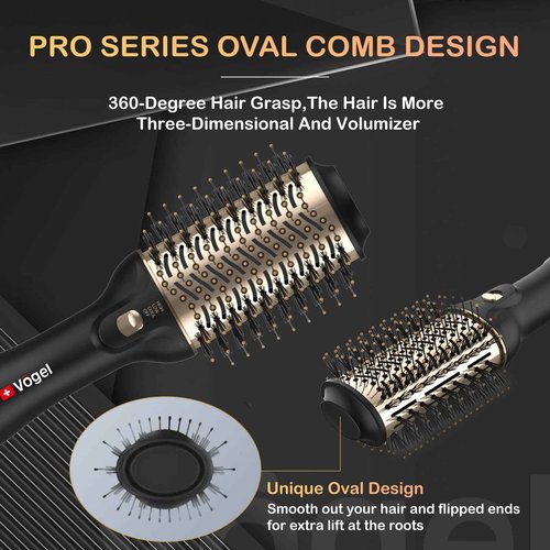 Vögel Nano Titanium Hot Air Brush & Hair Dryer - One Step Volumizer,Professional Blowout for Style and Dry,Incl Clips, Gloves,Gold