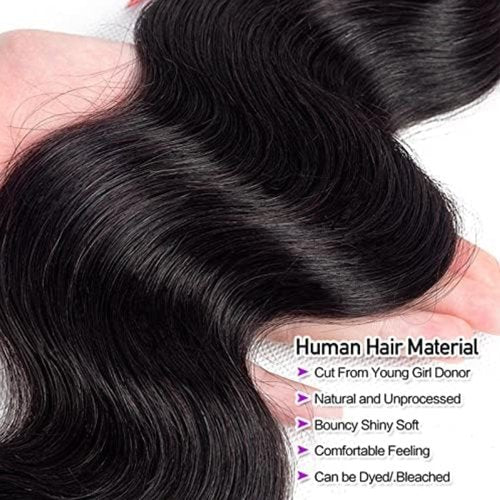 SHWAIR 10A Body Wave Bundles 22 24 26 Inch Human Hair Bundles 100% Unprocessed Brazilian Body Wave Bundles 3 Bundles Human Hair Wet and Wavy Long Hair Weave Bundles Natural Black Color Bundles