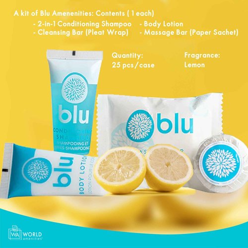 World Amenities Blu Bathroom Travel Kit - On The Go Luxury Kit Hotel Quality - Travel Essentials for Women and Men