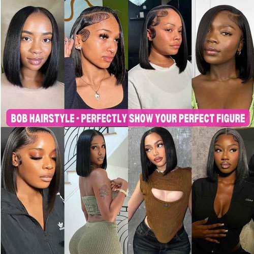 Urbansister 13x6 Bob Lace Front Wigs Human Hair 200% Density 14 Inch Short Bob Wigs Hd Transparent Straight Lace Frontal Wig Pre Plucked with Baby Hair Glueless Bob Wigs for Women Natural Black
