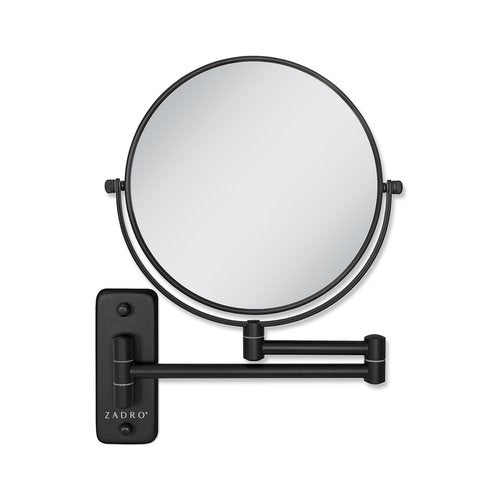 Zadro 7" Wall Mounted Wardrobe, Vanity Makeup Mirror with Magnification & Extending Arm (Large | 12.25" x 12" | 8X/1X, Black)
