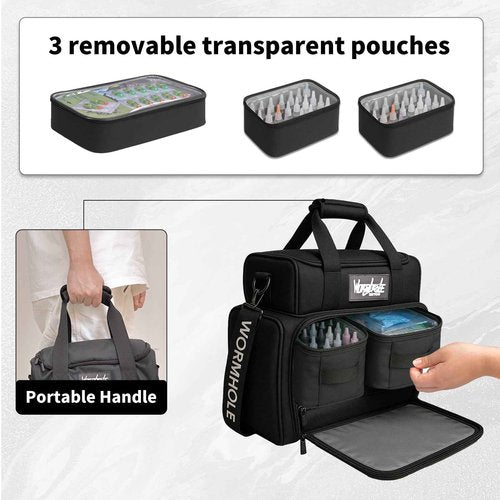Wormhole Tattoo Case Tattoo Backpack with 3 Inner Removable Pouches 2 Layers Travel Bag for Tattoo Stencil Printer Tattoo Supplies Black 14.6" L x 9.5" W x 14.2" H