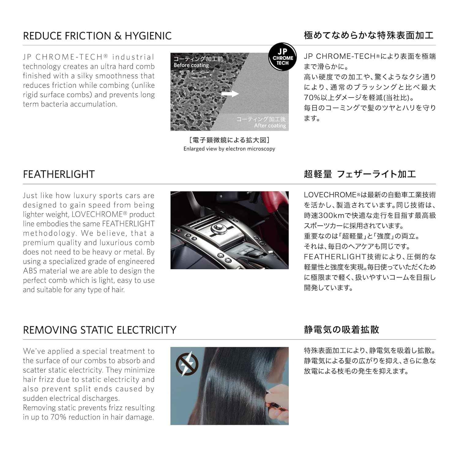 LOVE CHROME PROFESSIONAL B3 STANDARD RING COMB DEEP BLACK/Japanese artisan hair comb