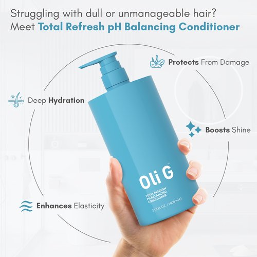 Oli G Total Refresh pH Balancing Hair Conditioner – Lightweight Daily Conditioner for All Hair Types – With Marula Oil, Shea Butter, Botanical Proteins – Detangles, Softens & Smooths – 38.8 fl oz