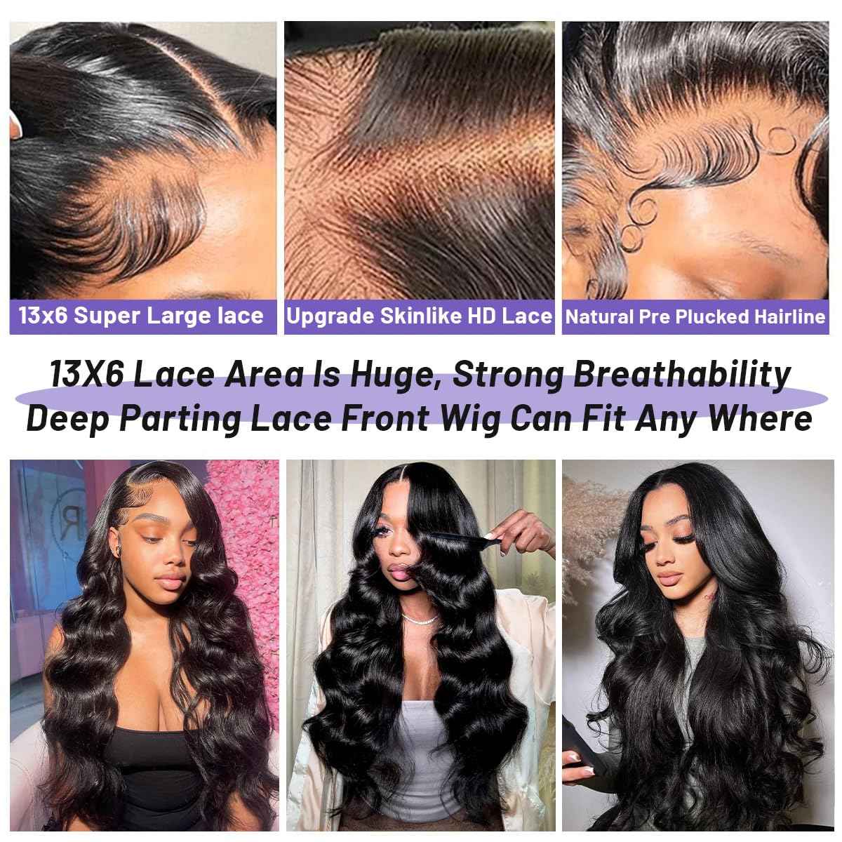 Ghios 13x6 Lace Front Wigs Human Hair Body Wave 26 Inch HD Lace Frontal Wigs Human Hair Body Wave Human Hair Wig for Women 210% Density Pre Plucked with Baby Hair Natural Black