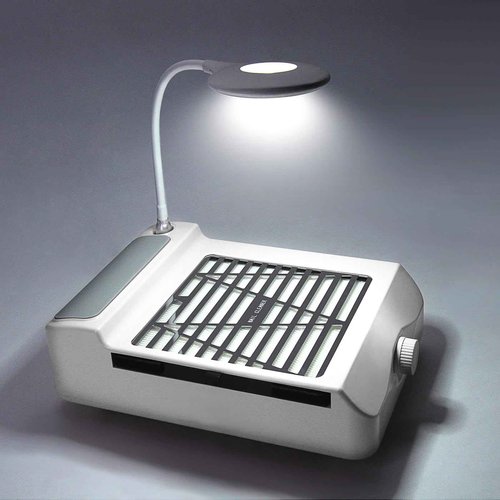 Nail Dust Collector Low Noise, AONOLOVO Powerful Nail Vacuum Dust Collector Suction Fan with Lamp for Nail Tech Acrylic Nails Gel Dip Powder Removal, with Nail Dust Brush, 03-White