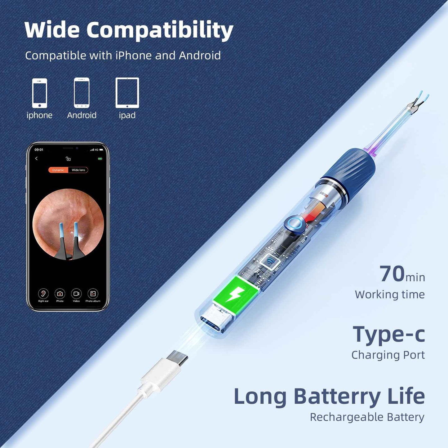 MARSDREAMS Ear Wax Removal Tool with Tweezers, Ear Cleaner with FHD Camera, Cleaning Earwax Remover Picker Kit with Light 12 Replacement Ear Picks