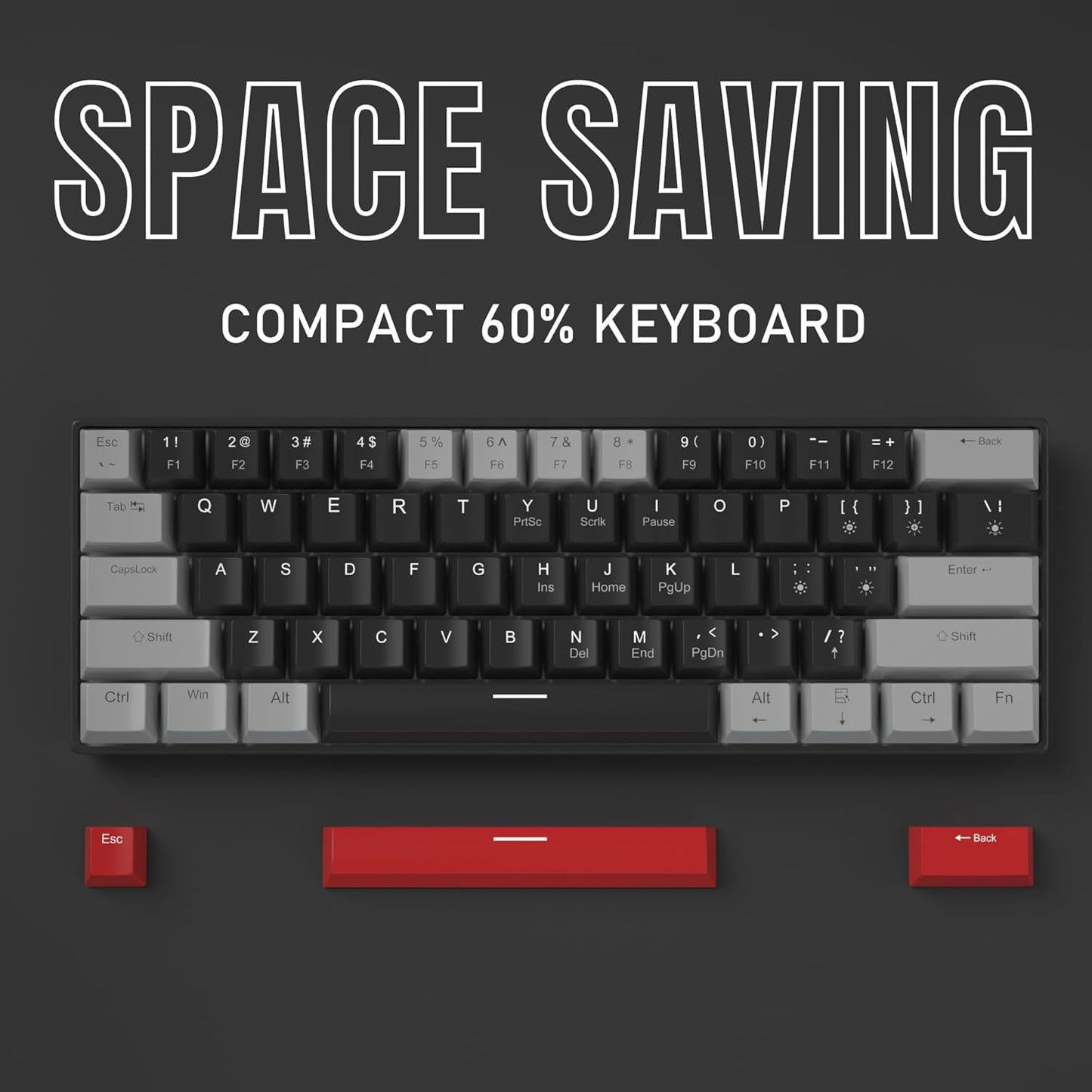 60% Mechanical Gaming Keyboard, White Gaming Keyboard with Red Switches, Detachable Type-C Cable Mini Keyboard with Blue LED Light for/PC/Laptop