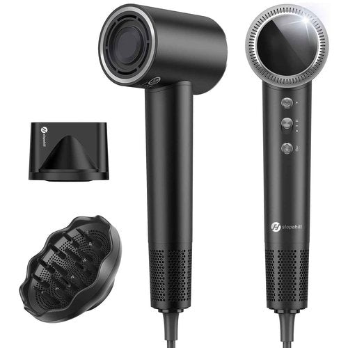 slopehill 110,000 RPM Professional Hair Dryer - 0.8lb Ultra-Lightweight, 2 Billion Ion Technology for 98% Frizz Reduction, AI Smart-Temp Control, Magnetic Attachments for All Hair Types