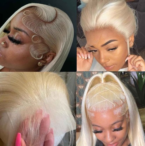 SIYUSI 28Inch 613 Lace Front Wig Human Hair,13x4 HD Transparent Lace, 200% Density Straight Brazilian Blonde Wig, Pre-Plucked with Baby Hair