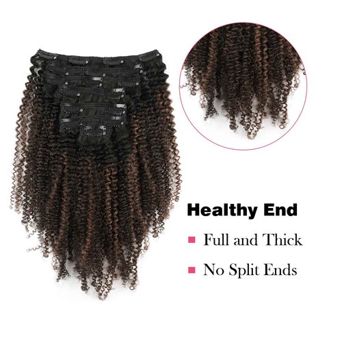Sassina Afro Curly Clip ins Hair Extensions Two Tone Real Hair Extensions Clip in Human Hair Natural Black to Chocolate Brown Double Weft Clip in Hair Extensions 20 Inch 7 Pcs with 17 Clips 120 Grams…