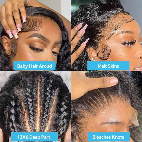 Jukabe 13x6 Lace Front Wigs Human Hair Pre Plucked HD Transparent Deep Wave Lace Frontal Wigs Human Hair for Women Glueless Wigs Human Hair 24 Inch