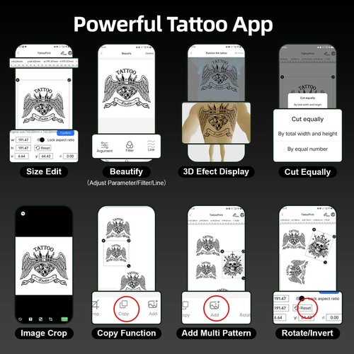 New Tattoo Stencil Printer - Wireless Bluetooth Thermal Kit with 10 Transfer Papers, Fits Custom-Size A4-A8 Width Thermal Paper, Works for Phones/Tablets/PC/Mac, for Artists & Beginners (Black)