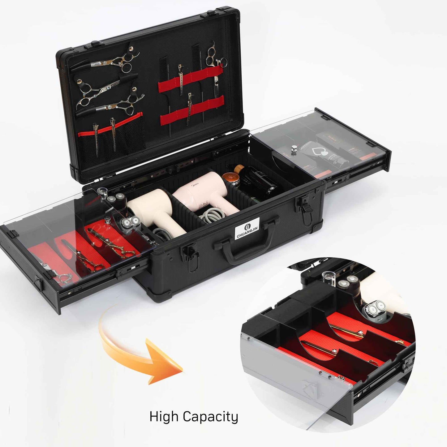 Large Barber Carrying Case, Hairdresser Tool Box Organizer Traveling Case, Portable Travel Barber Suitcase for Hair Stylist Pet Groomer Beauty Salon Makeup Artist