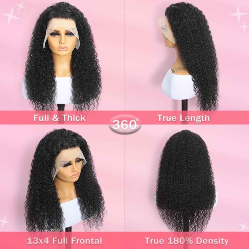Xojao Water Wave HD Lace Front Wigs Human Hair 10A Curly Human Hair 13x4 Transparent Lace Frontal Wigs Pre Plucked Wet And Wavy Wigs Human Hair for Women 180% Density (20Inch, Natural Black)