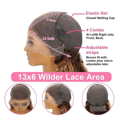 ACIWP Highlight Ombre Lace Front Wig Human Hair Pre Plucked 13x6 HD Honey Blonde 4/27 Deep Wave Lace Frontal Wigs 200% Density Glueless Colored Wigs for Women Wet and Wavy Lace Front 28 Inch