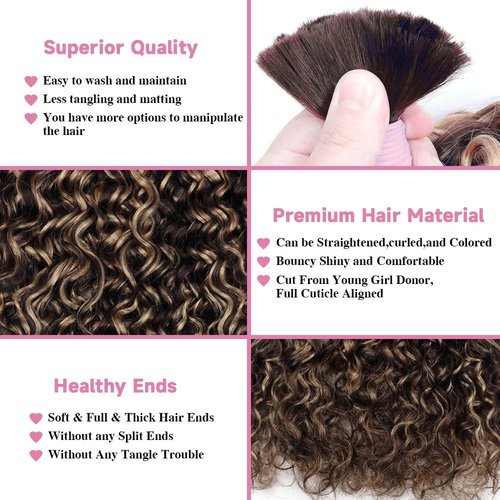 Lucasar Water Bulk Human Hair for Braiding 100g(One Bundle/Pack) Virgin Human Hair Curly Braiding Hair For Bohemian Knotless Boho Braids Highlight No Weft Human Hair Bundles For Braiding(24inch P4/27)