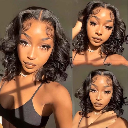 Nerkre Bob Wig Human Hair 13x6 Body Wave Lace Front Wigs Human Hair 200% Density Wigs for Women (12 Inch)