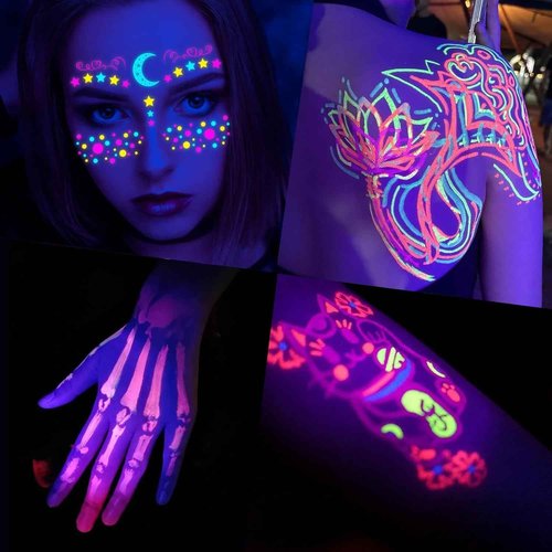 Tattoo Ink Set - Glow in Blacklight UV Tattoo Ink Kit, 16 Color 1oz Professional Tattoo Fluorescent Ink & Tattoo Equipment for Halloween Supplies (1 oz(30ml), 16Color)